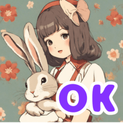 cute rabbit&girl sticker