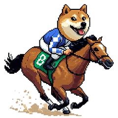 Pixel art jockie shiba race horse