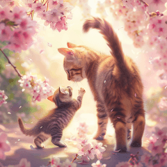 Beautiful cherry blossoms and cats