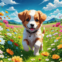 Flower garden and dog
