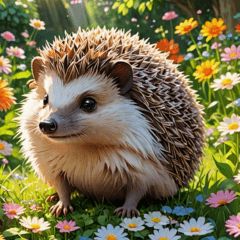 Flower garden and hedgehog