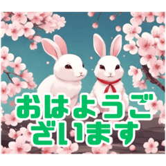 Cute Rabbit and Cherry Blossom Stamps