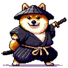 Pixel art samurai fat shiba dog