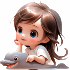 Girl and dolphin's happy fantasy time