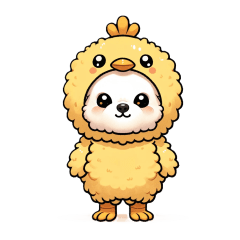 A Shiro Inu wearing a chick costume