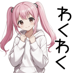 Cute Pink-Haired Girl in White Hoodie