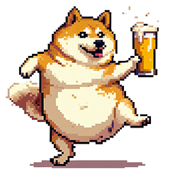 Pixel art drinking fat shiba beer