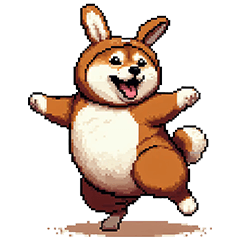 Pixel art fat shiba wearing rabbit