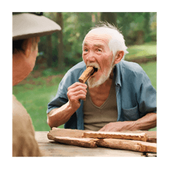 old man eating wood