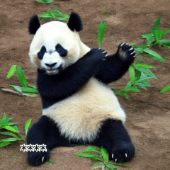 A happy panda surrounded by bamboo