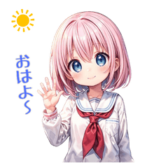 Pink hair girl's daily life sticker
