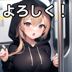 A girl in a hoodie riding a train