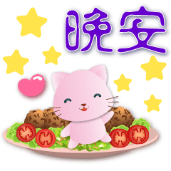 Cute pink cat & food-daily useful