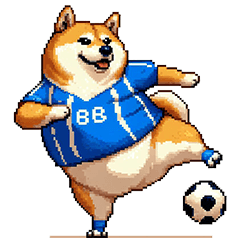 Pixel art fat shiba playing football