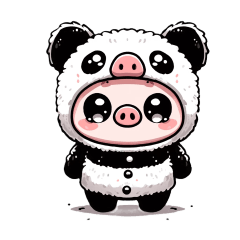 A pig wearing a panda costume