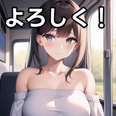 A woman with bare shoulders riding a bus