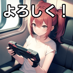 Girls playing games on the train