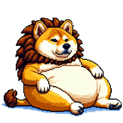 pixel art fat shiba wearing lion costume