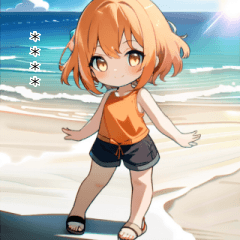 Girl on the beach in midsummer