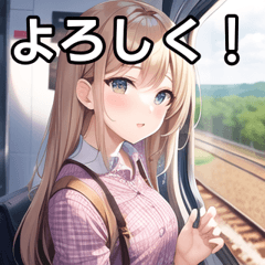 Spring clothes girl riding a train