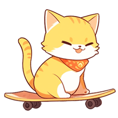Yellow cat and black cat on skateboard.