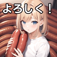 girl surrounded by sausages