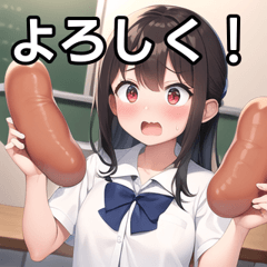 High school girl surrounded by sausages