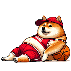 Pixel art fat shiba playing basketball