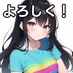 虹色のTシャツ女子