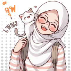 Cute Muslim with cat * * Minimal