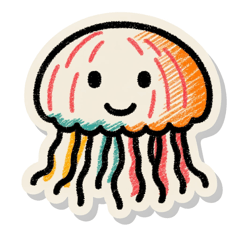 Cute Jellyfish Stickers in Crayon Style