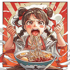A girl who is bad at eating ramen