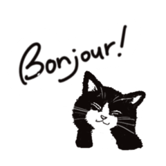 猫ねこシンプルモノクロフランス語スタンプ