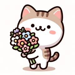 Cat Holding a Bouquet Stickers