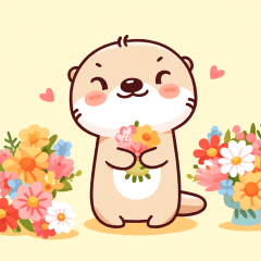 Otter Surrounded by Bouquets of Flowers