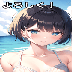 Short hair girl playing in the sea