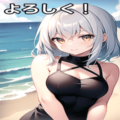 Silver-haired girl playing in the sea