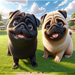 Black pug and fawn pug brothers stickers