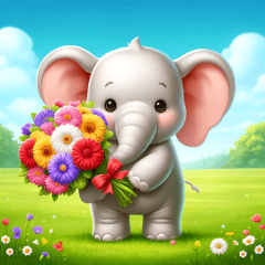 Elephant with a Flower Bouquet