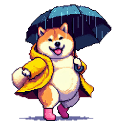 像素艺术雨天胖柴犬