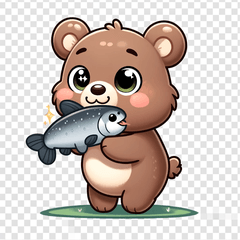 Cute Bear and Salmon