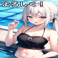 Silver-haired girl playing in the pool