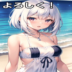 White-haired girl playing in the sea