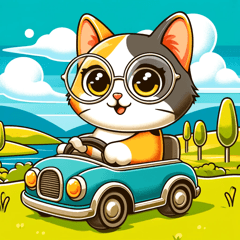 Calico Cat Driving with Glasses