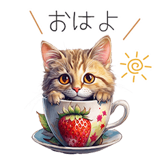 a cute sticker with cat and sweets