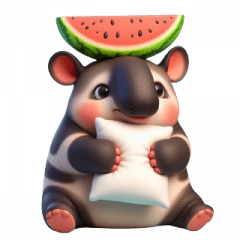 Um tapir malaio com uma melancia na