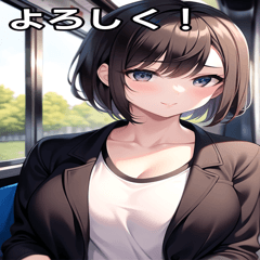 short hair girl on train