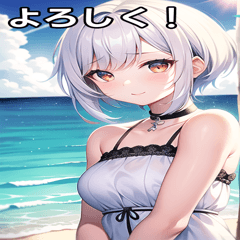 white-haired girl on the beach