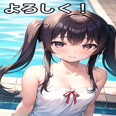 Twintail hair girl playing in the pool