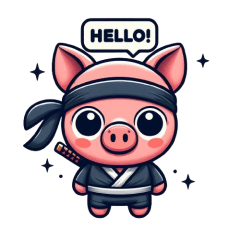 かわいい忍者の豚のスタンプ 001